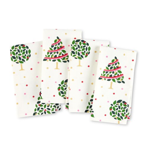 kate spade new york Holiday Confetti Cloth Napkins 4-Pack Set, 100% Cotton with Metallic Print, Machine Washable, Cream/Green, 20"x20"