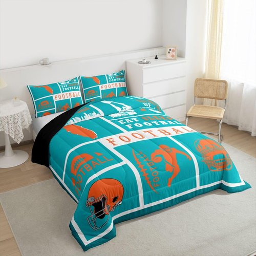 Erosebridal Football Comforter Set for Football Fan Twin,Sports Bedding Set for Kids Boys Girls,Rugby Down Comforter,Ball Patchwork Reversible Bed Set with 1 Pillowcase for Bedroom
