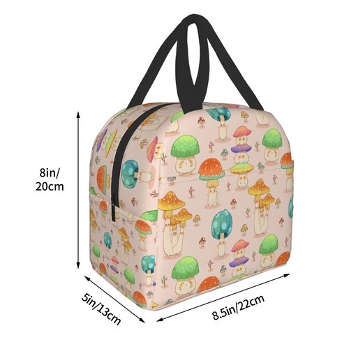Hmklpi Cute Mushroom Portable Lunch Tote Bag - Reusable Lunch Box for Men and Women - Perfect for Camping/Hiking/Picnic/Beach/Travel
