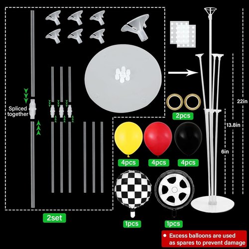 **Race Car Party Balloons Kit by [Brand Name] - 2 Sets with Checkered Foil Balloons | Red, Black & Yellow Racing Theme Decor for Boys' Birthday Parties**