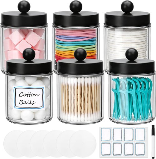 Accguan Apothecary Jars - Glass Bathroom Storage Canisters with Stainless Steel Lids | 6-Pack Set
