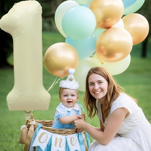 Beige 40-Inch Number 1 Balloon by [Brand Name] - Large Cream White Foil for First Birthday Decorations