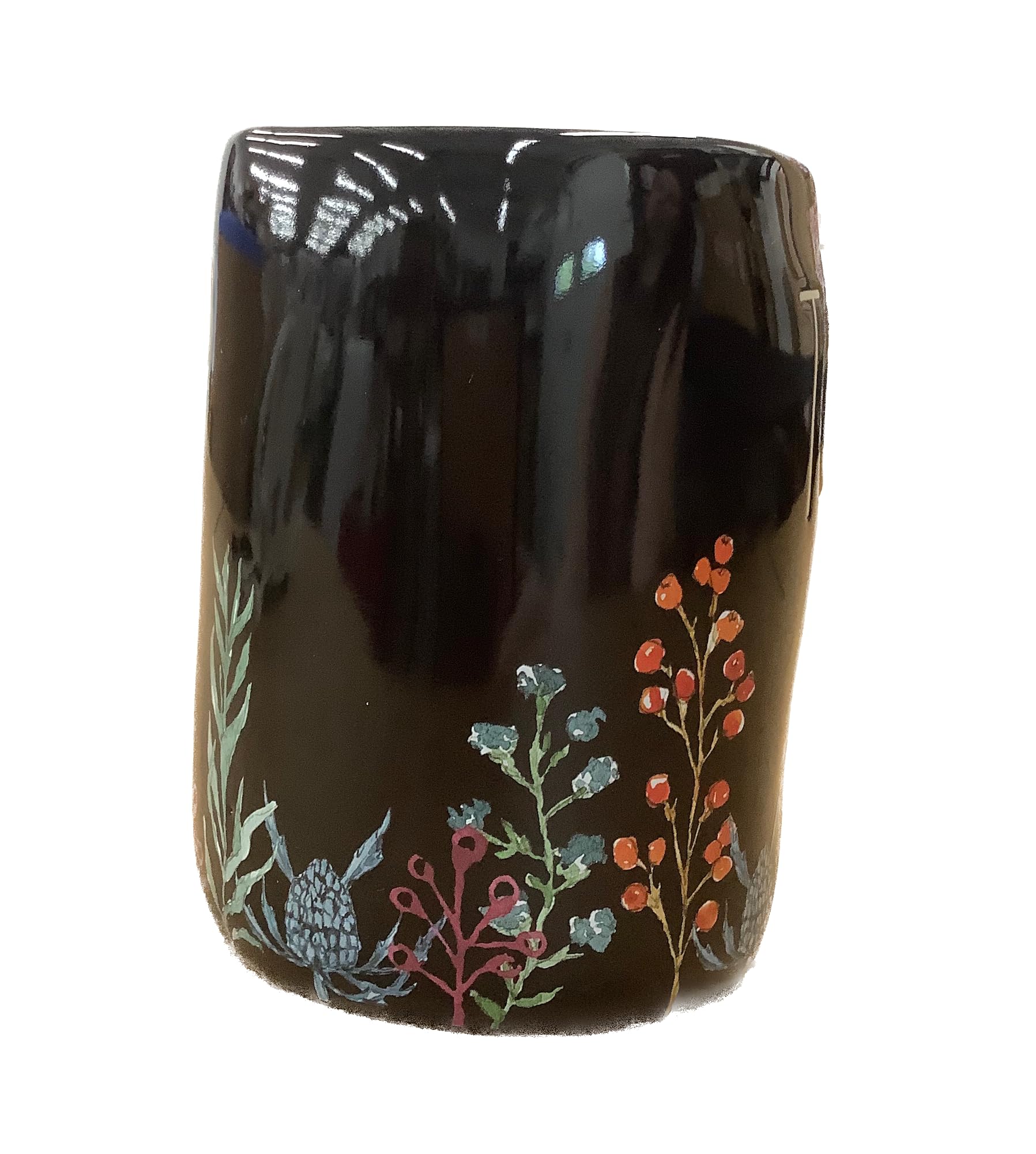 Rae Dunn Toxic Floral Coffee Mug, Black Ceramic with Botanical Design