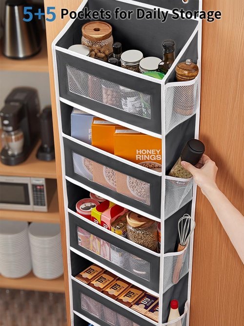JARLINK Over The Door Organizer - 5 Shelf Hanging Storage with Large Capacity Pockets | Black