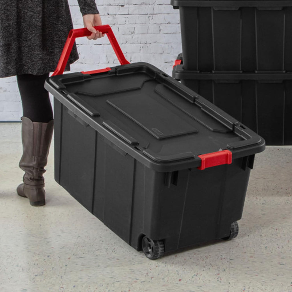 Sterilite Wheeled Tote - Durable 40 Gallon Storage Container - Black Color, Ideal for Organizing