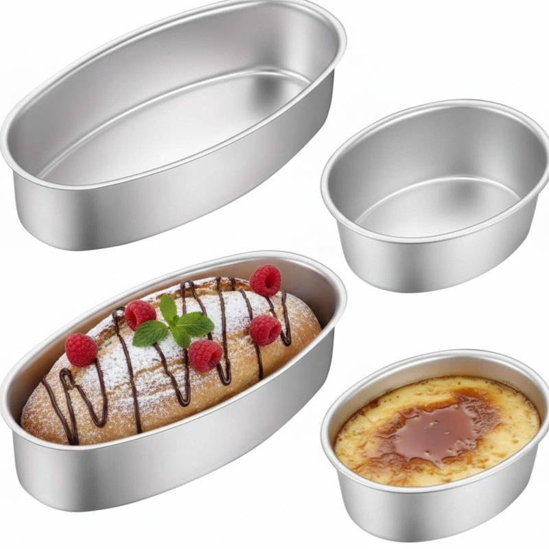 Patelai 4 Packs Oval Cheesecake Pan 4'' 8'' Leche Flan Molder Non-stick Cake Molds Valentine's Day Aluminum Oval Cake Pan Flan Molder Filipino for Kitchen Bakery Baking Meatloaf Breads Oven