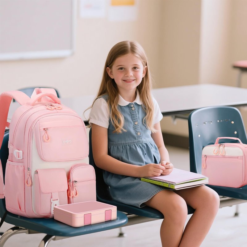 Scothen 5pcs Girls Backpack Set, Kids Backpacks for School with 43OZ Bento Lunch Box, Lunch Bag for Girls Kids Teens Elementary Middle School Student, Back To School Gift