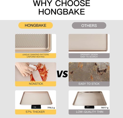 HONGBAKE Nonstick Quarter Sheet Baking Pan - Durable 57% Thicker Carbon Steel, 9 x 13 Size