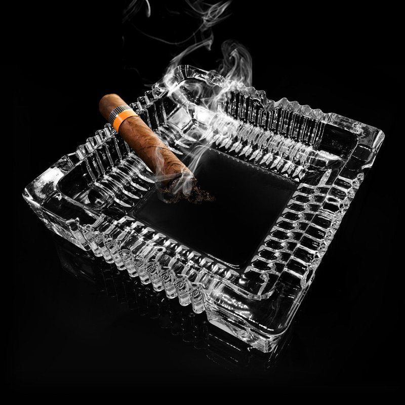 Ashtrays 2 Pack, Large Glass Ashtray for Cigarette (7x7 inch), Cigar Ash Tray for Indoor Outdoor Use or Home Office Decoration