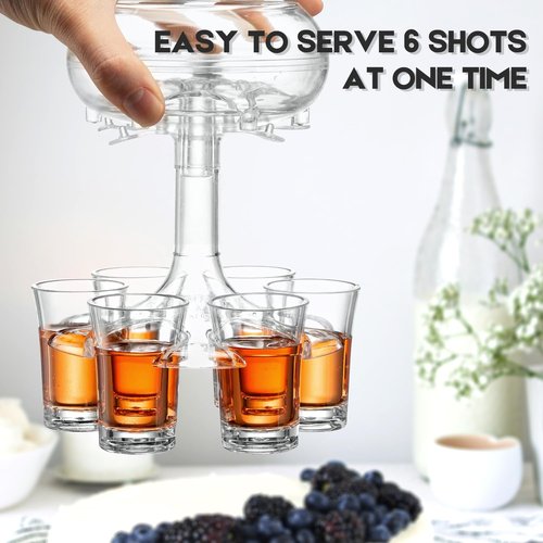Adjustable Shot Glass Dispenser and Holder Made of Food Grade Plexiglass, Shot Dispenser with 6 Drinking Glasses for Kinds of Parties (Clear)