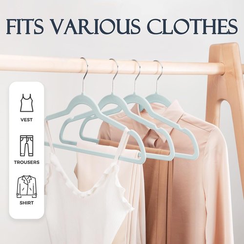 HOUSE DAY Sky Blue Velvet Hangers - 60 Pack Non-Slip Heavy Duty Suit Hangers | Premium Space-Saving Design