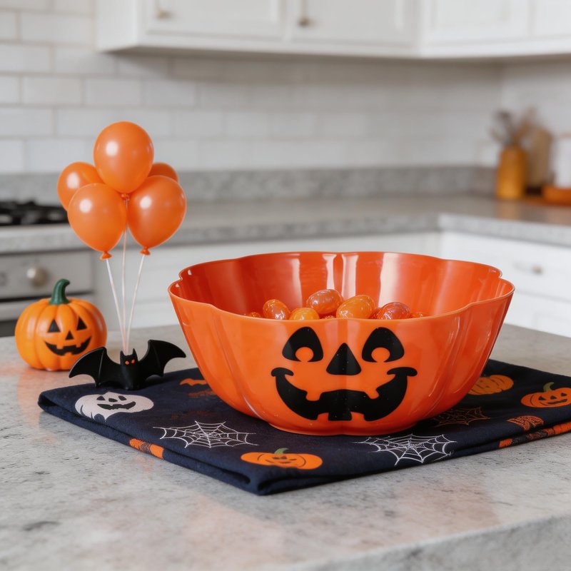 MHFOOU Halloween Candy Bowl, Large Plastic Halloween trick or treat bowl, Pumpkin Candy Bowl Fruit Salad Bowl for Party Decor Supplies, 11.6x4.7 Inch