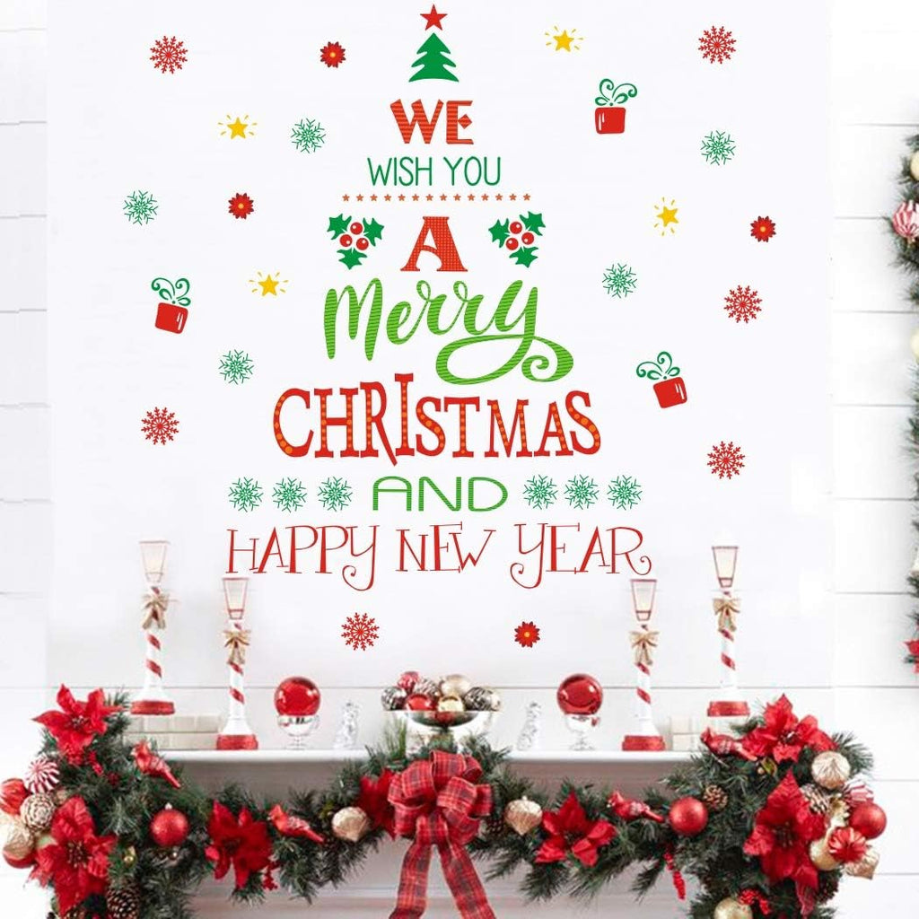 TOARTi Merry Christmas Wall Decals - Happy New Year Quotes & Snowflake Stickers | Festive Party Decor