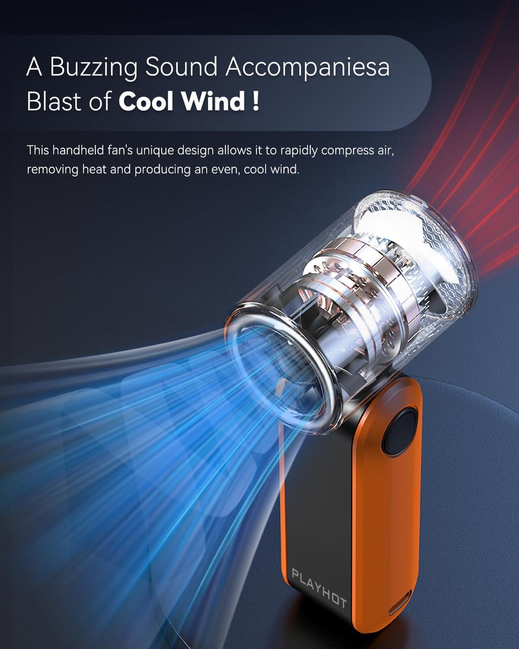 PlayHot Portable Mini Fan - Lightweight 5-Speed Handheld Fan | 3000mAh Rechargeable, 10-Hour Battery Life, Ideal for Travel & Outdoor Activities (Orange)