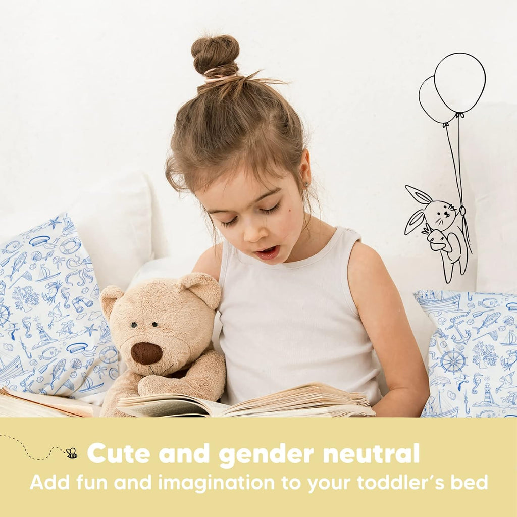 My Little Dreamy Toddler Pillow - Organic Cotton Travel Bed Pillow with Case | Soft & Breathable, 13x18 Inches for Ages 2-5 (Nautical)