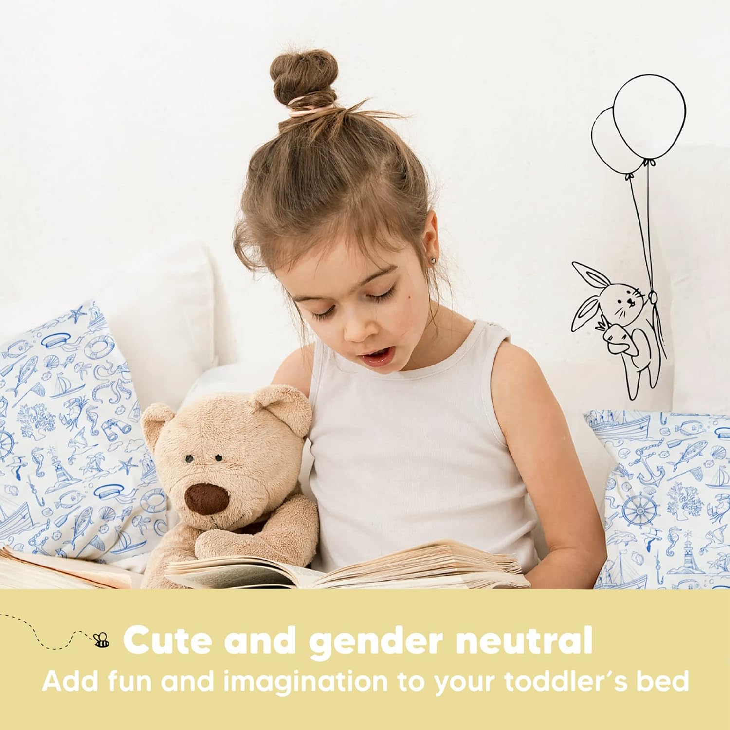My Little Dreamy Toddler Pillow - Organic Cotton Travel Bed Pillow with Case | Soft & Breathable, 13x18 Inches for Ages 2-5 (Nautical)