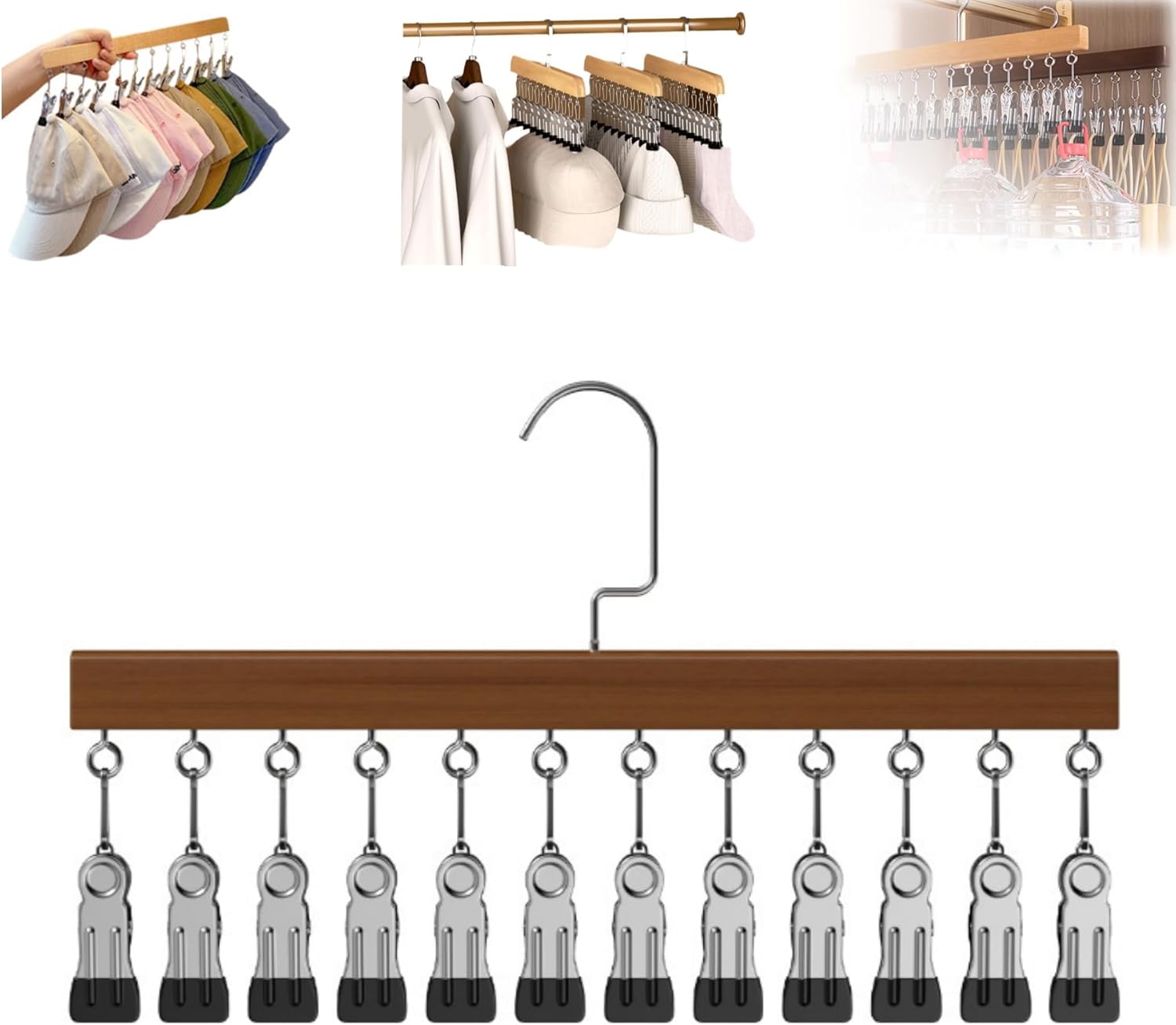 Skiennix Closet Organizer - Space-Saving Hanging Clips for Hats, Scarves & Clothes | Vintage, 12 Clips