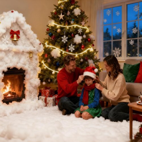 Christmas Fake Snow Decor by 1LB - Vacuum-Packed Cotton Fluff for Indoor Decoration | Perfect for Crafts & Holiday Displays