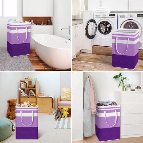 HomeHacks Large Waterproof Laundry Baskets - Collapsible Hampers with Reinforced Handles | 88L, Purple (2 Pack)