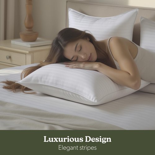 Hearth & Harbor Bed Pillows for Sleeping - Down Alternative Sleep Pillows Queen Size Set of 2-100% Cotton Pillow with Polyester Fiber Filling - Soft and Fluffy Pillow 20 x 28 Inches