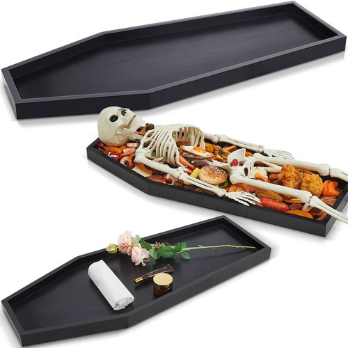 Mifoci 32'' Tall Halloween Charcuterie Board Coffin Tray Large Wooden Coffin Serving Tray Spooky Gothic Home Decoration Creepy Gothic Bathroom Accessories Dessert Tray (Black,Basic Style)