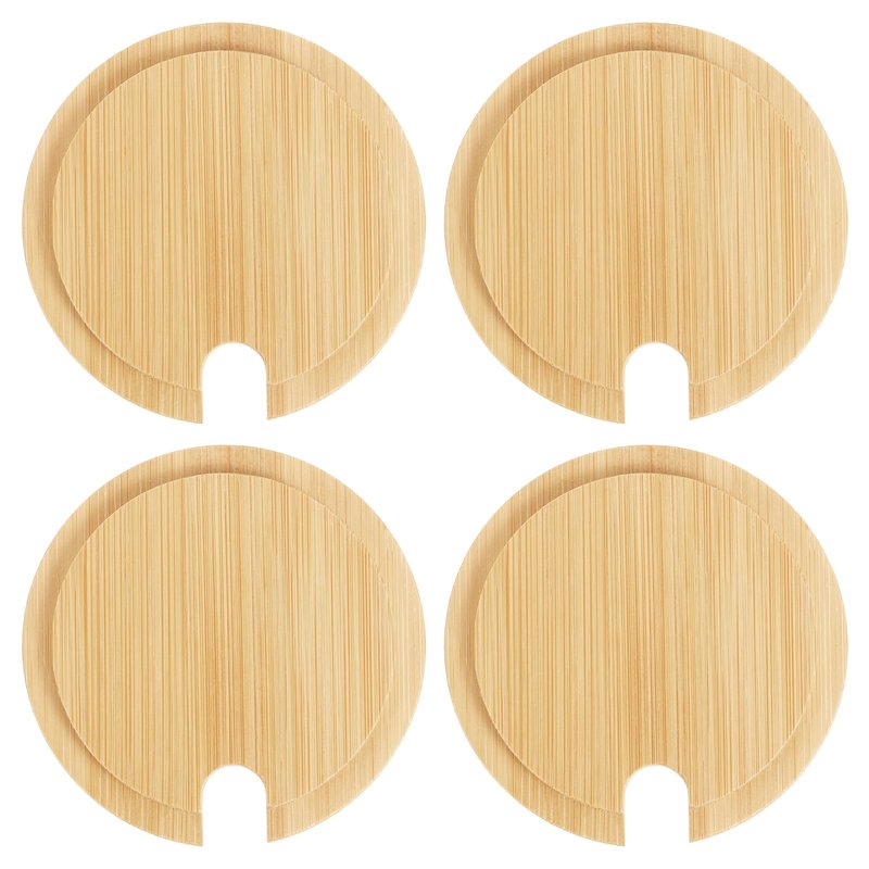 uxcell 4Pcs Bamboo Cup Lid with Spoon Hole 2.91 Inch, Wooden Cup Cover Seasoning Jar Mug Cover Coffee Mug Cover Tea Glass Cup Lid Wooden Canning Jar Lids