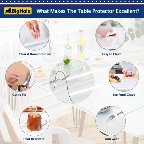 Table Protector Clear Plastic Tablecloth PVC Desk Top Cover Waterproof Wipeable Vinyl Cloths Pad for Rectangle Kitchen Dining Room Tables Living Coffe Table Mat Furniture Topper Protector 40 x 88 inch