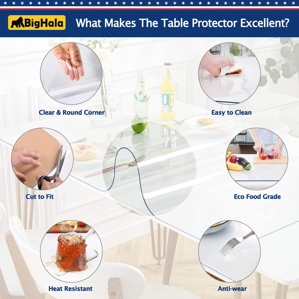 Eco 32 x 72 " Clear Plastic Table Protector Rectangle Thick Wipeable Vinyl Table Cloth Cover Furniture PVC Protective Desktop Liners Waterproof Coffee Dining Tabletop Protection Desk Blotter Mat Pad