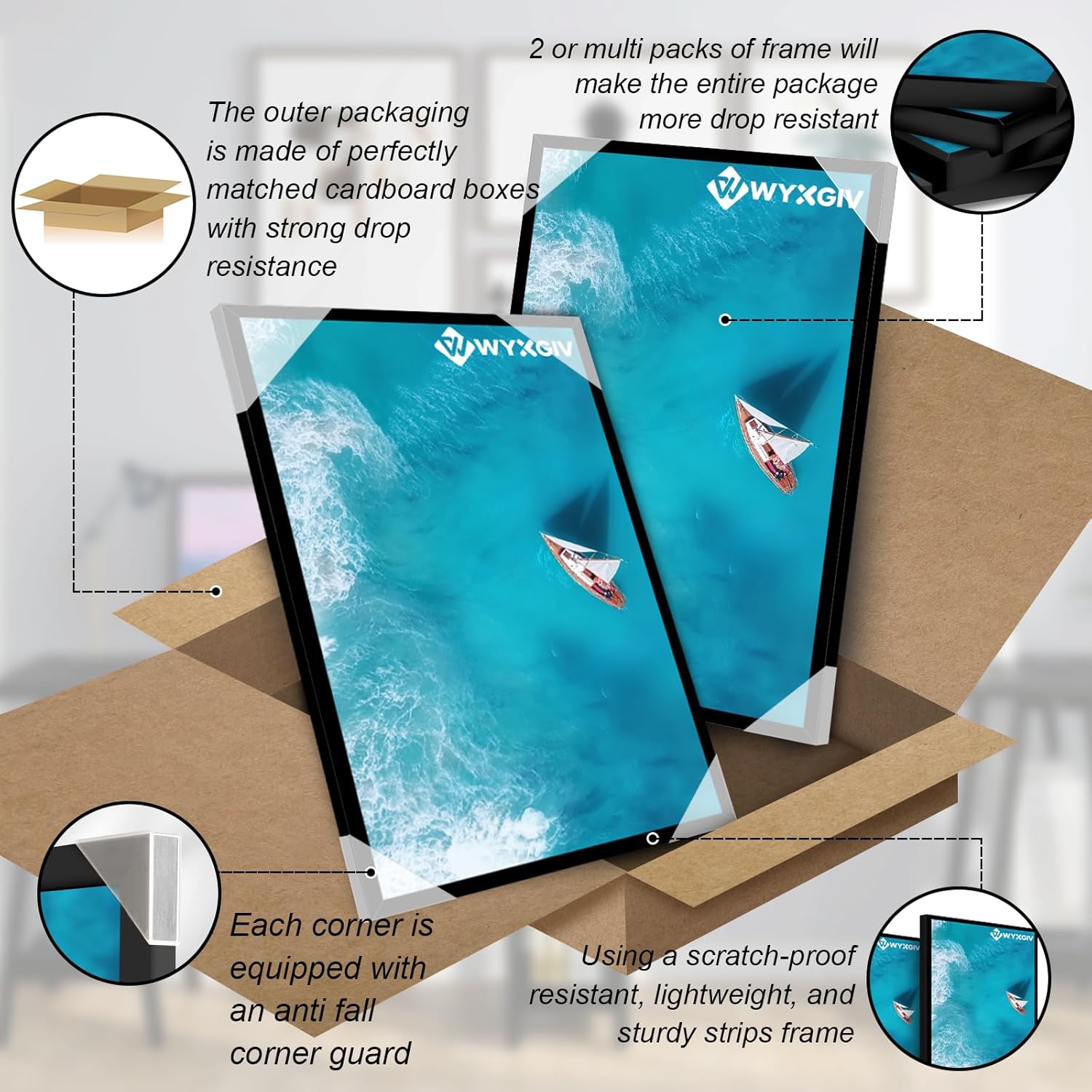 Skiennix 16x24 Picture Frame Set of 2 - Scratch-Proof Black Frames for Horizontal/Vertical Display