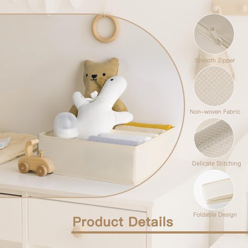 Criusia Drawer Organizer - 14 Pack Dresser Storage Bins for Baby Clothes & Underwear | Foldable Beige Dividers
