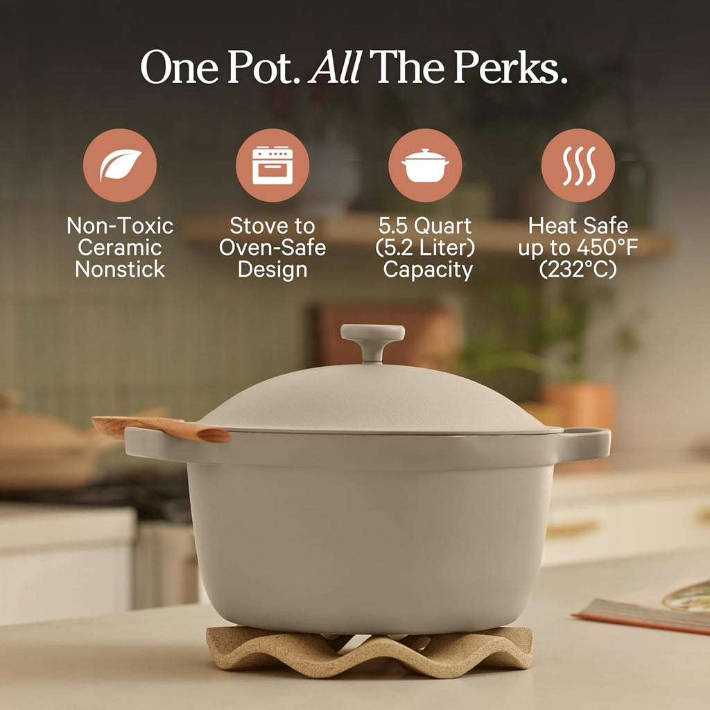 Our Place Perfect Pot - 5.5 Qt Ceramic Cookware with Lid & Spatula | PFAS-Free, Induction & Oven-Safe up to 450°F