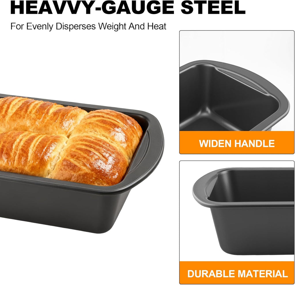 Premium Carbon Steel Non-Stick Loaf Pan - 2-Pack with 50 Parchment Paper Liners | 10x5 Inch, BPA Free