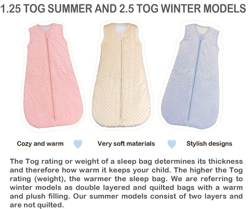 BABYINABAG Summer Model Baby Sleeping Bag and Sack, Plush Minky Dot, 1.25 Tog for Infants and Toddlers (Large (22 mos - 3T))