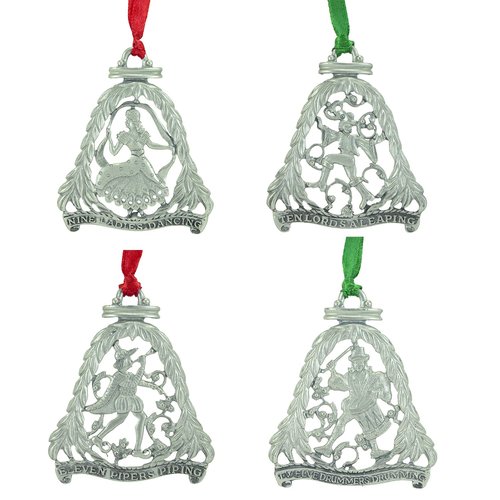 12 Days of Christmas Ornament Set, Set of 12 Metal Ornaments, 3 1/8-Inches, by Abbey & CA Gift