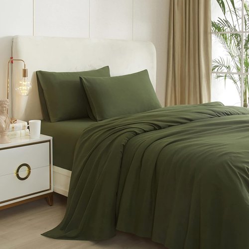HighBuy Queen Sheet Set - Luxury Hotel-Quality Cooling Bed Sheets | 4-Piece Army Green Bedding - 16'' Deep Pocket, Wrinkle & Stain Resistant