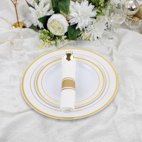 MCIRCO Gold Dinnerware Set - 350 Pieces for 50 Guests | Includes Plates, Cups, Napkins & Silverware