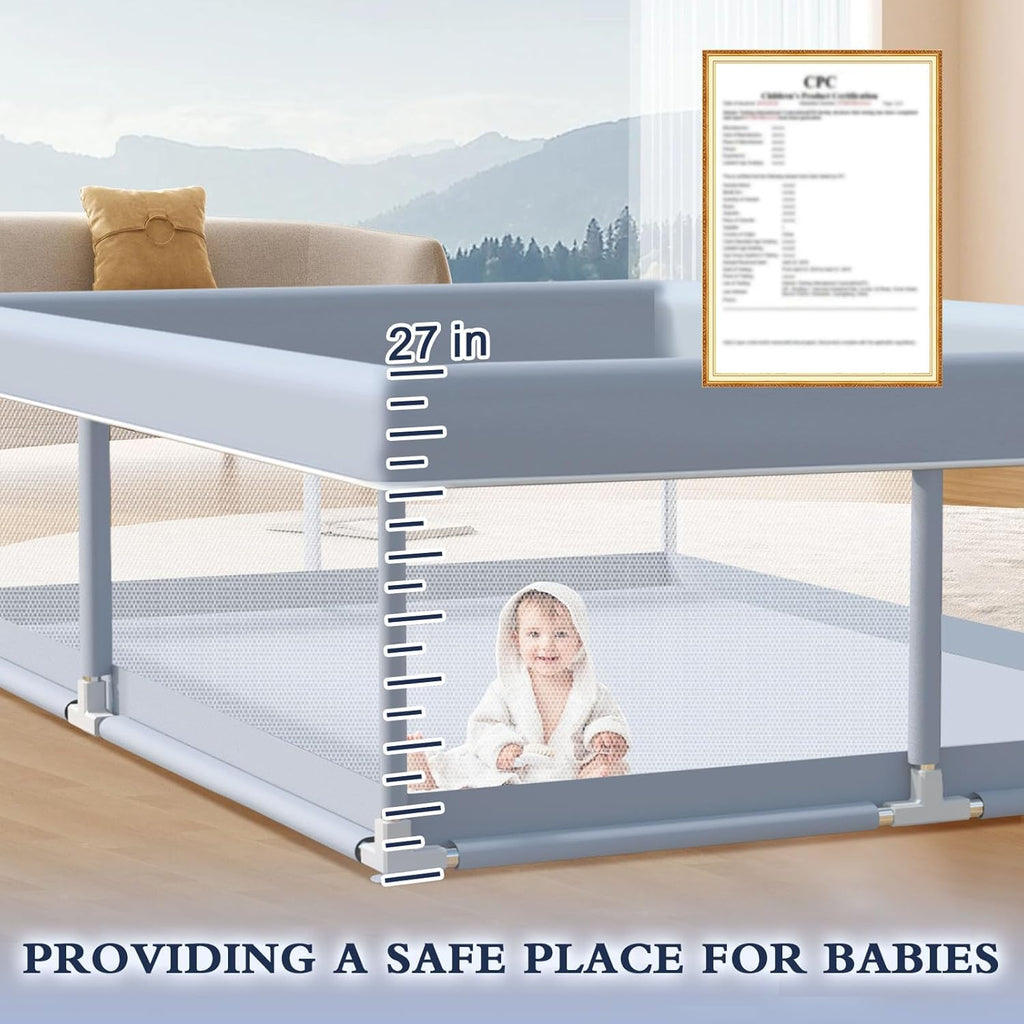 XVISHX Baby Playpen - 65 x 50 Inch Indoor & Outdoor Playard with Soft Mesh - Grey