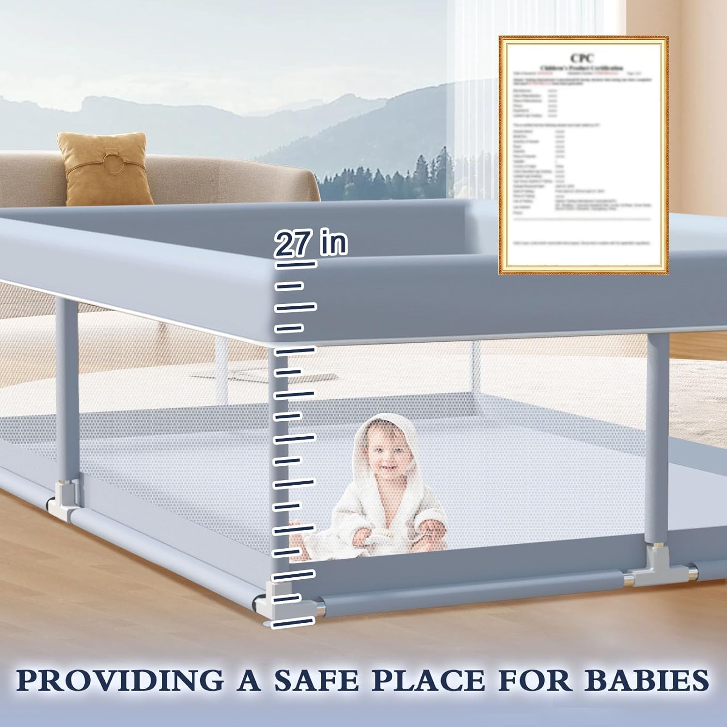 XVISHX Baby Playpen - 65 x 50 Inch Indoor & Outdoor Playard with Soft Mesh - Grey
