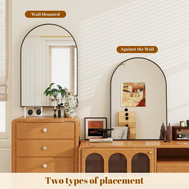 VETROVUE 24"x 36" Arched Bathroom Wall Mirror with Black Metal Frame, Modern Arch-Top Wall Mirror for Vanity, Entryway or Bedroom, HD Reflection, Shatterproof Glass