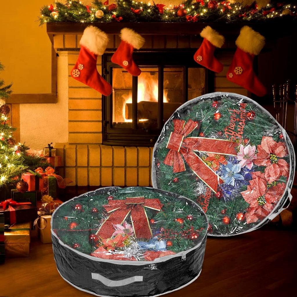 Propik Christmas Wreath Storage Bag - 36-Inch Tear-Resistant Holiday Container with Clear Window - 2 Pack