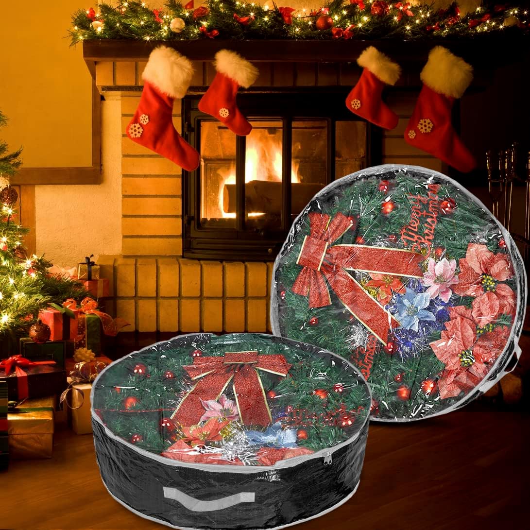 Propik Christmas Wreath Storage Bag - 36-Inch Tear-Resistant Holiday Container with Clear Window - 2 Pack