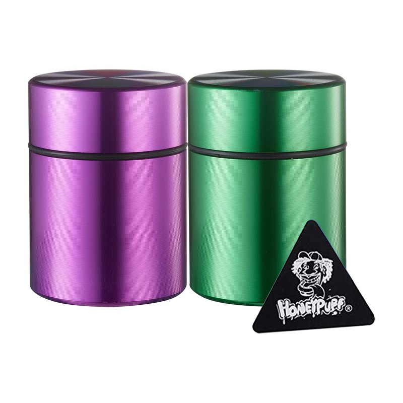 Honeypuff 26ML Stash Jar - Airtight Water Proof Smell Proof Ultraviolet Aluminum Herb Container Bottle With Rubbler Ring (Green-Purple)