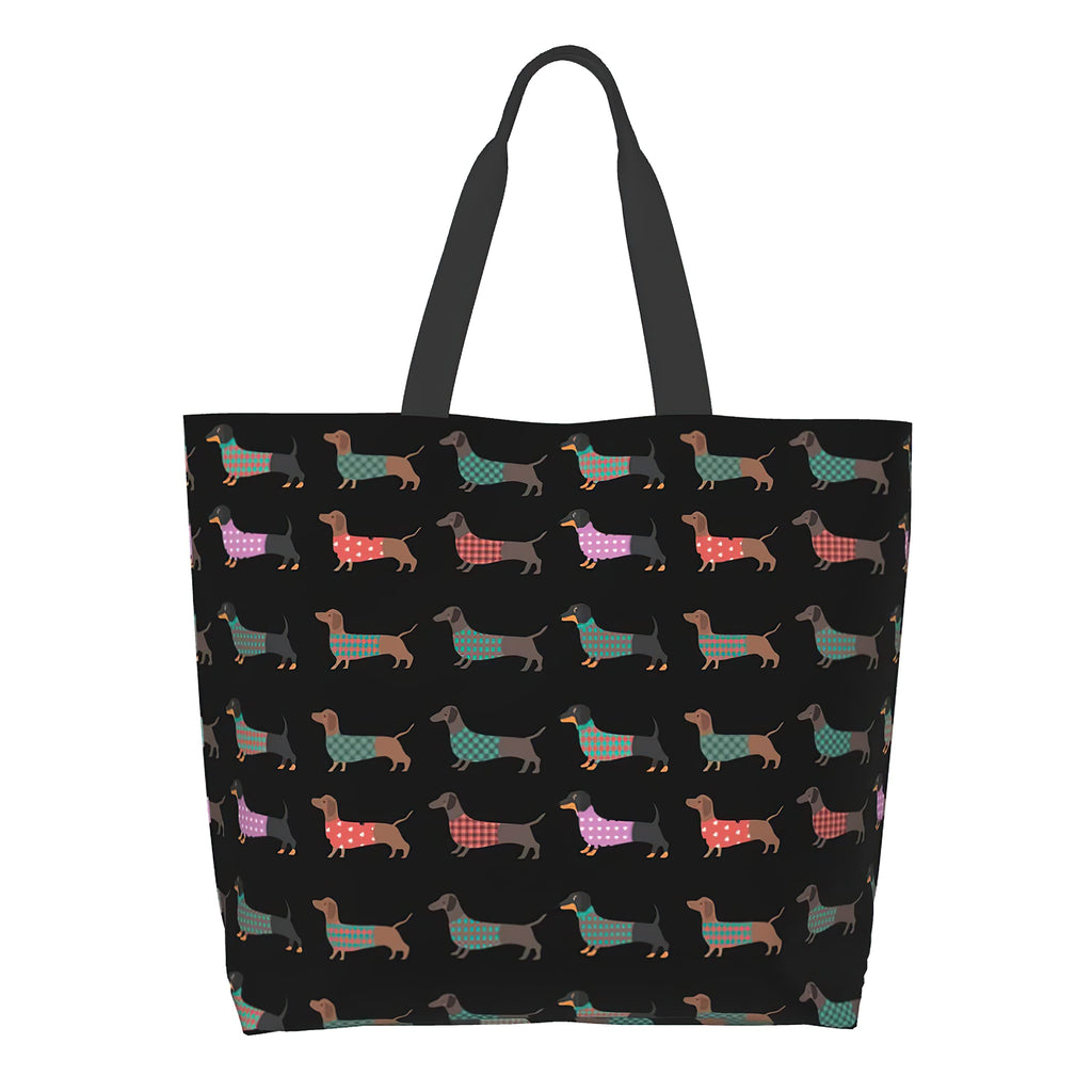 aportt Dachshund Reusable Tote Bag - Cute Dog Grocery Shopping Bag - Canvas Bag with Strong Handle - Washable Eco-friendly
