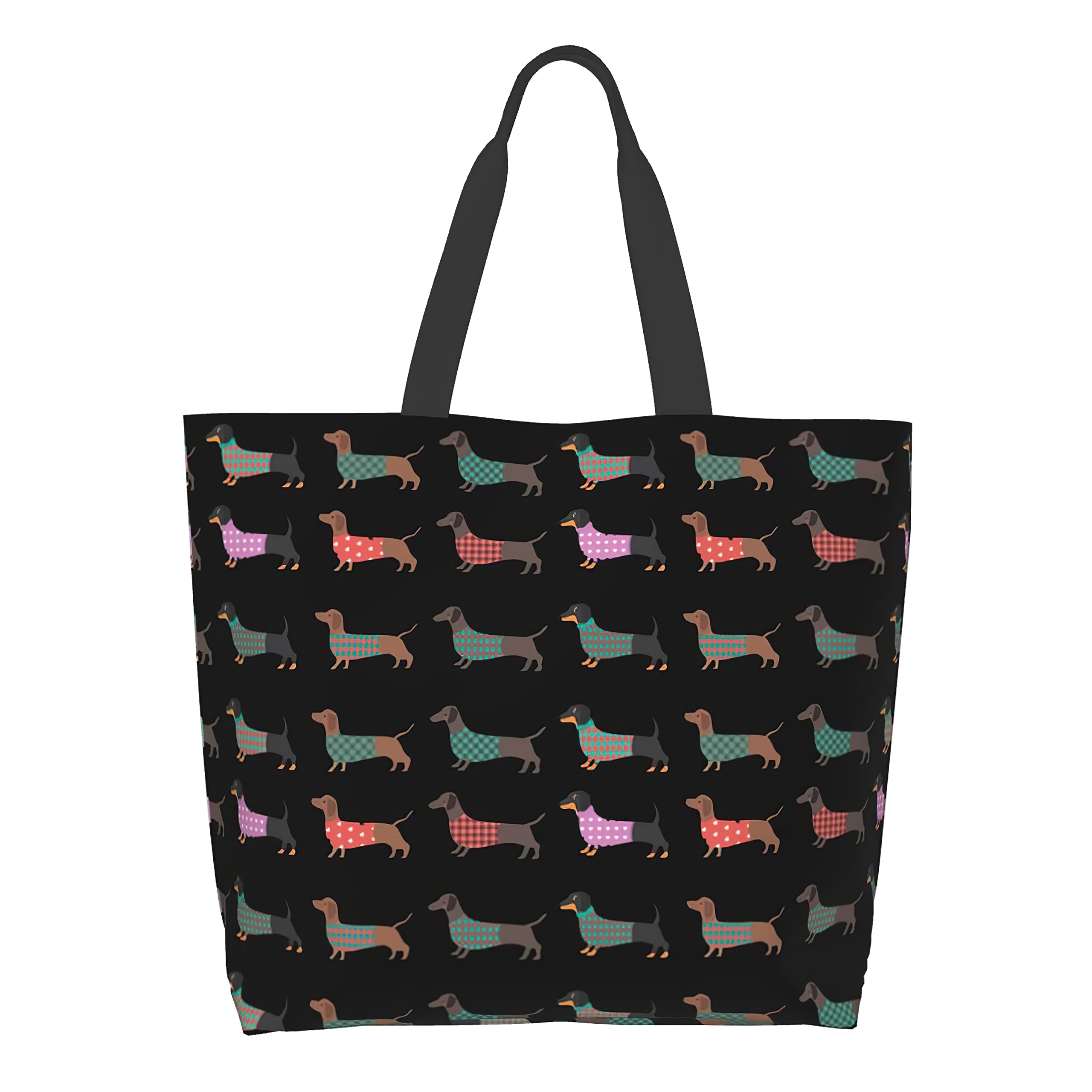 aportt Dachshund Reusable Tote Bag - Cute Dog Grocery Shopping Bag - Canvas Bag with Strong Handle - Washable Eco-friendly