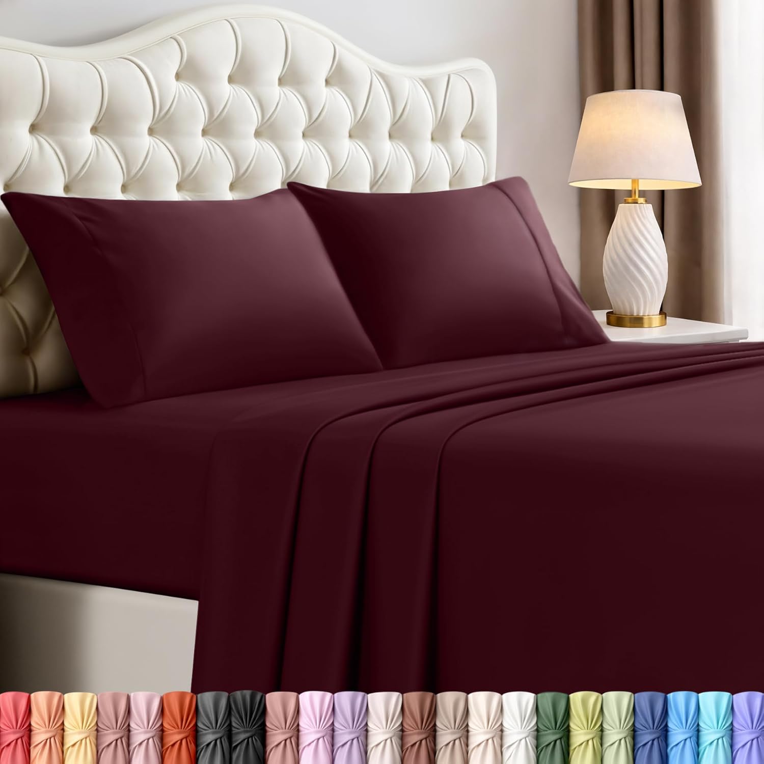 Utopia Bedding Queen Size Sheet Set - Soft, Breathable Microfiber | 4-Piece in Burgundy