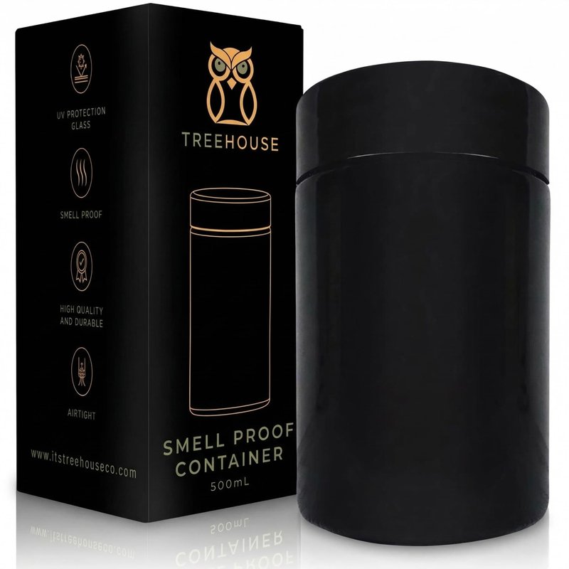 Treehouse Smell Proof Container (500mL) for Herbs, Spices, Coffee, Teas & More - Plus x2 Resealable Smell Proof Bags