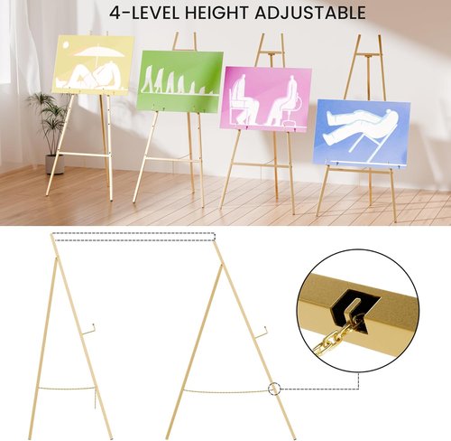 Gold Easel Stand - Heavy Duty 4-Tier Adjustable Art Easel for Weddings & Paintings | 1pc