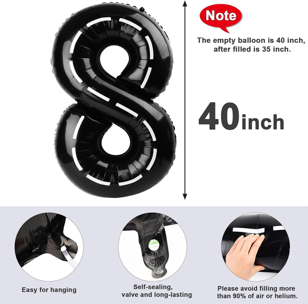 40 Inch Number 8 Balloon - Black 8 Birthday Decorations for Men & Boys | Party Supplies for Weddings & Graduations