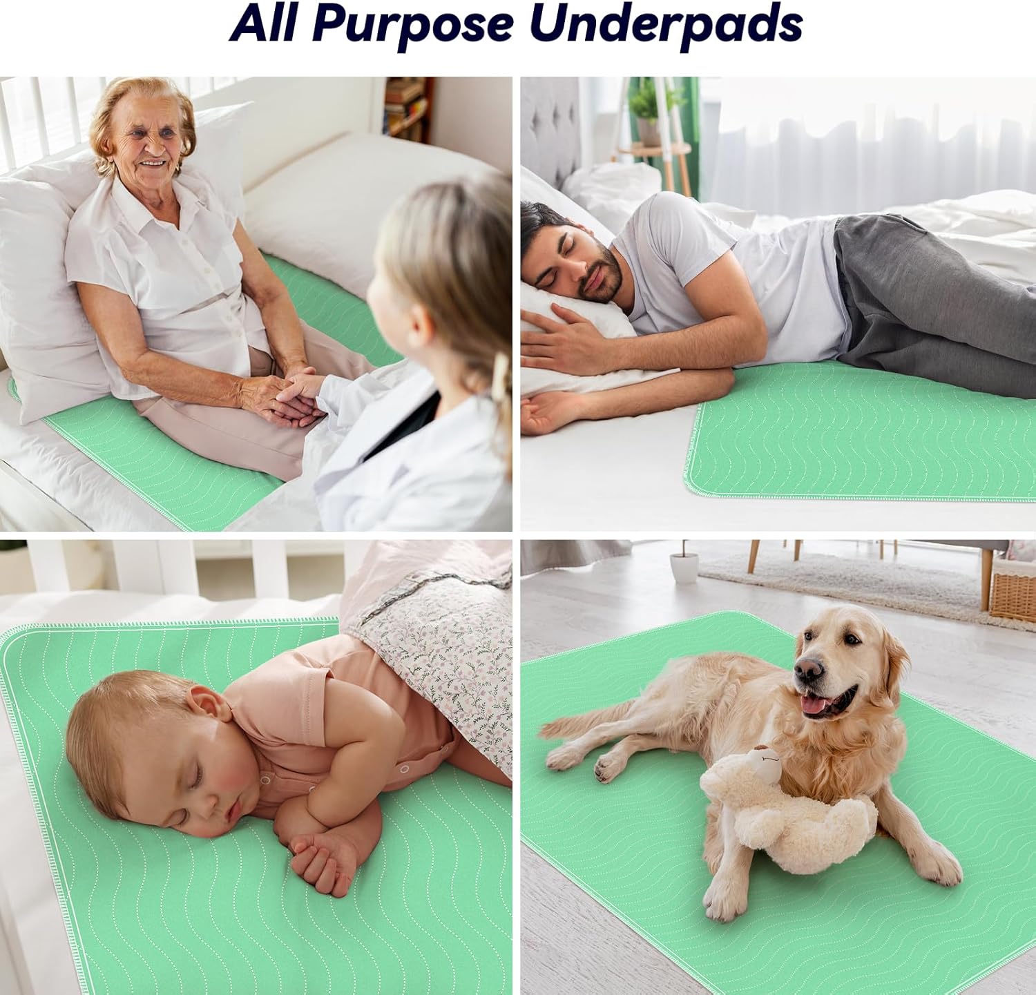 Regine Switzerland Extra Heavy Absorbency Washable Underpads - 36” x 54” Waterproof Bed Pads for Incontinence & Pets