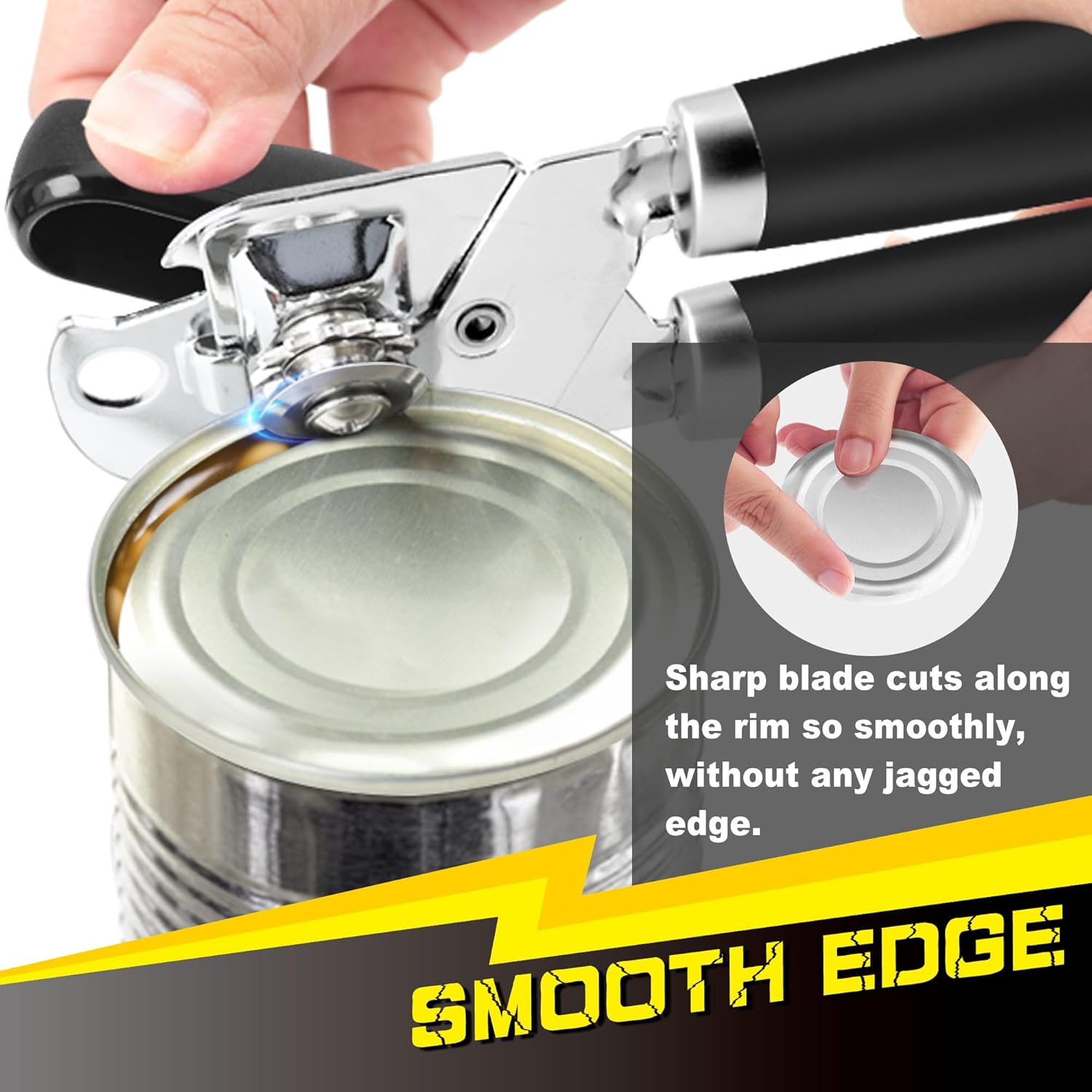 PrinChef Manual Can Opener - Smooth Edge Design with Reinforced Gear & Magnet | Comfortable Grip for Seniors